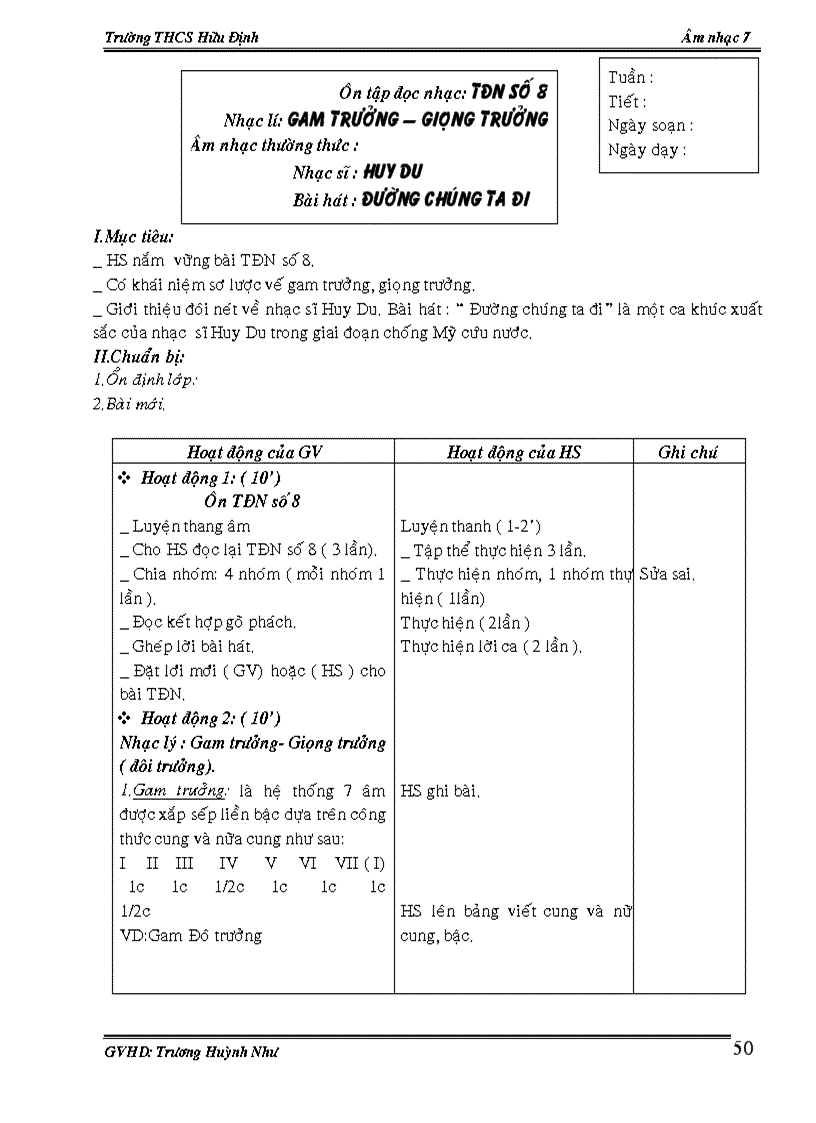 image for page Giáo án âm nhạc 7 HK 2 mới