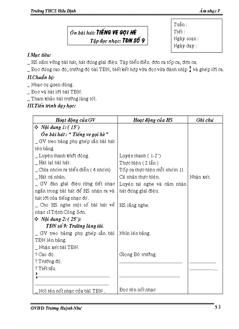 image for page Giáo án âm nhạc 7 HK 2 mới