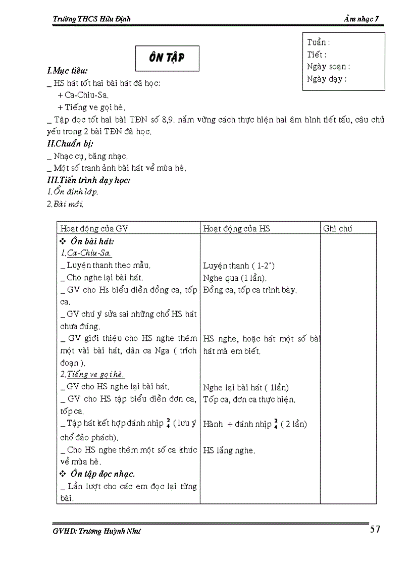 image for page Giáo án âm nhạc 7 HK 2 mới