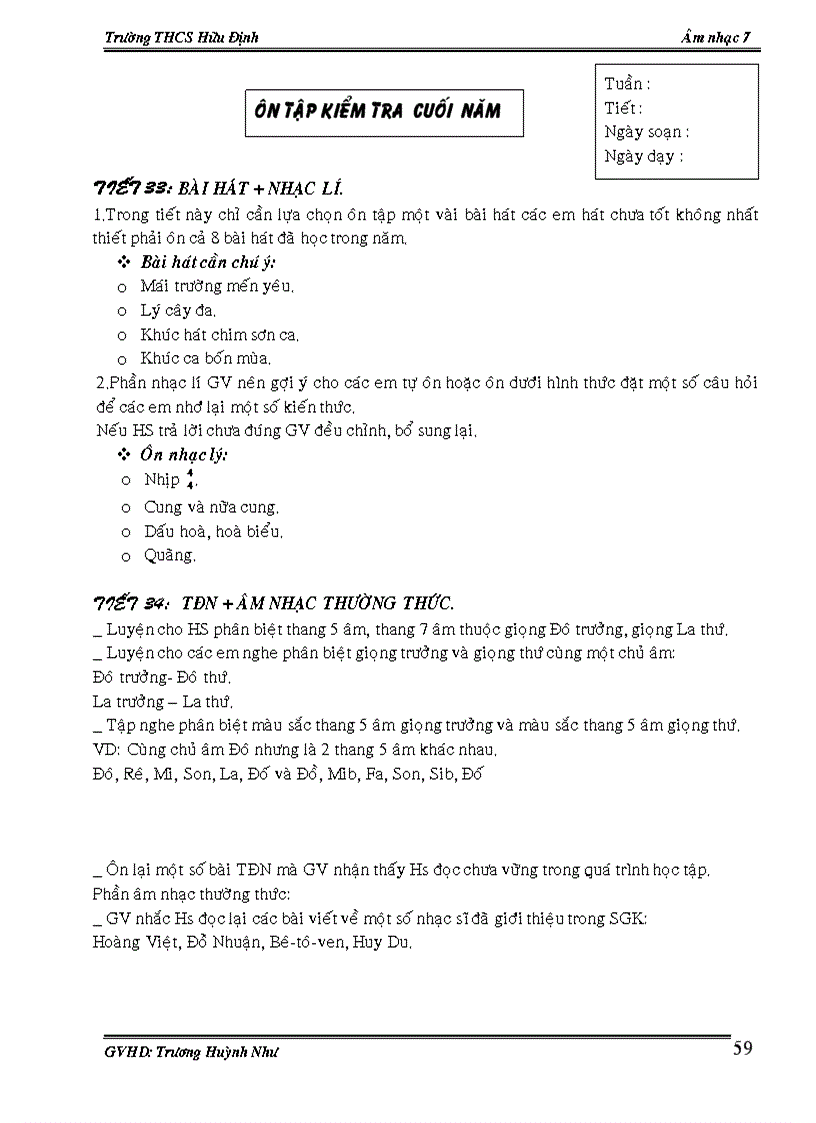 image for page Giáo án âm nhạc 7 HK 2 mới