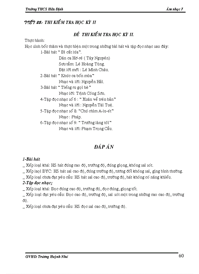 image for page Giáo án âm nhạc 7 HK 2 mới