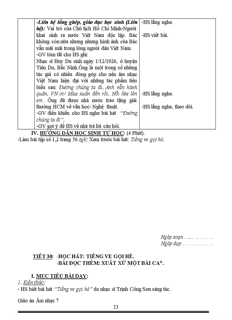 image for page Giáo án Âm nhạc 7 HKII