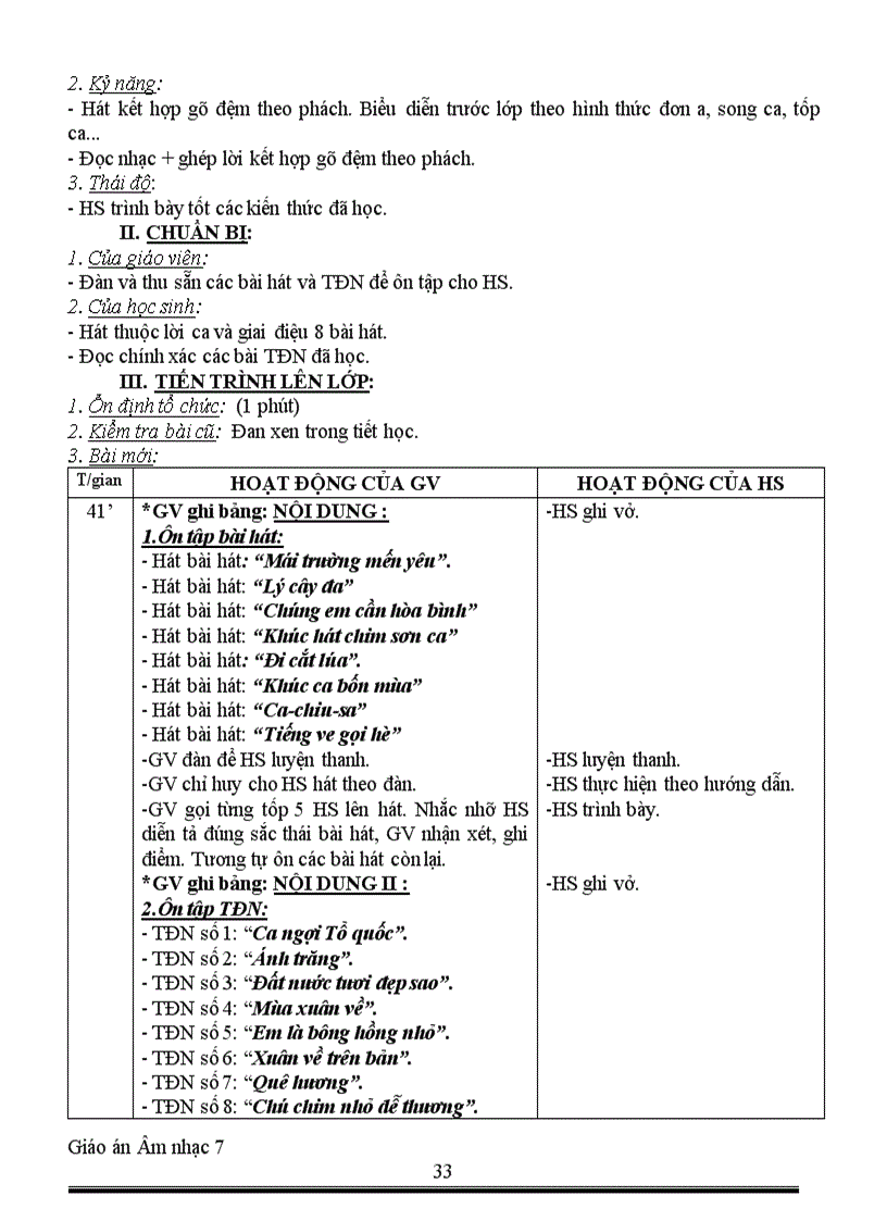 image for page Giáo án Âm nhạc 7 HKII