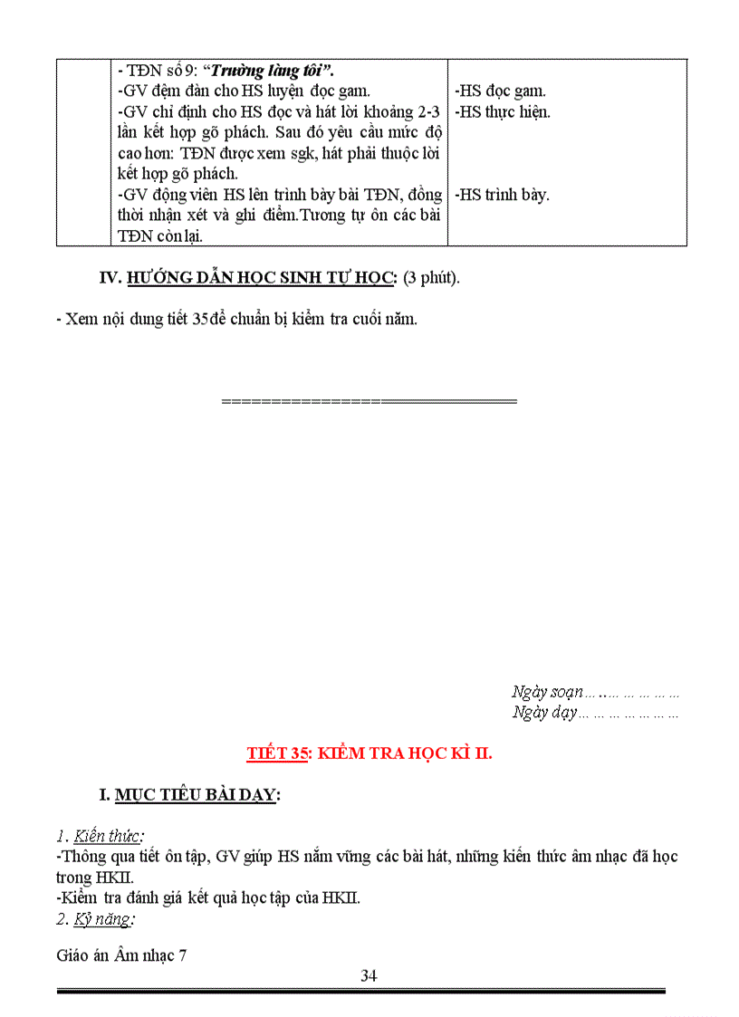 image for page Giáo án Âm nhạc 7 HKII