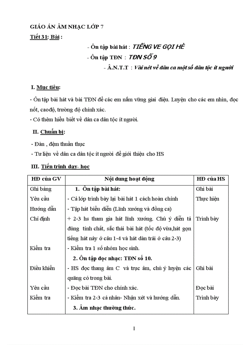 image for page Giáo án Âm Nhạc 7 Học Kỳ 2 tiết 31 33