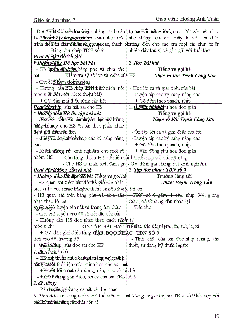 image for page Giáo án Âm nhạc 7 kỳ 2