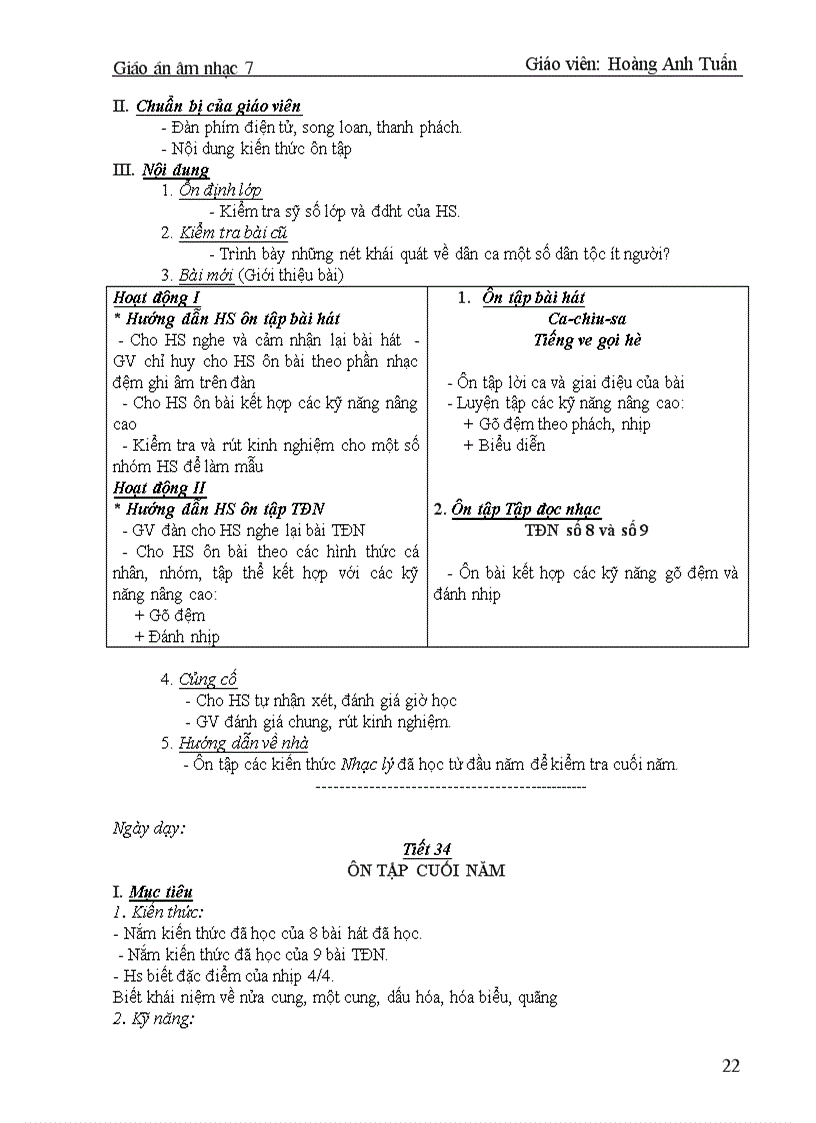 image for page Giáo án Âm nhạc 7 kỳ 2