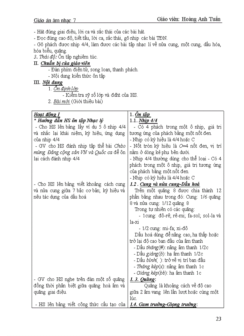 image for page Giáo án Âm nhạc 7 kỳ 2