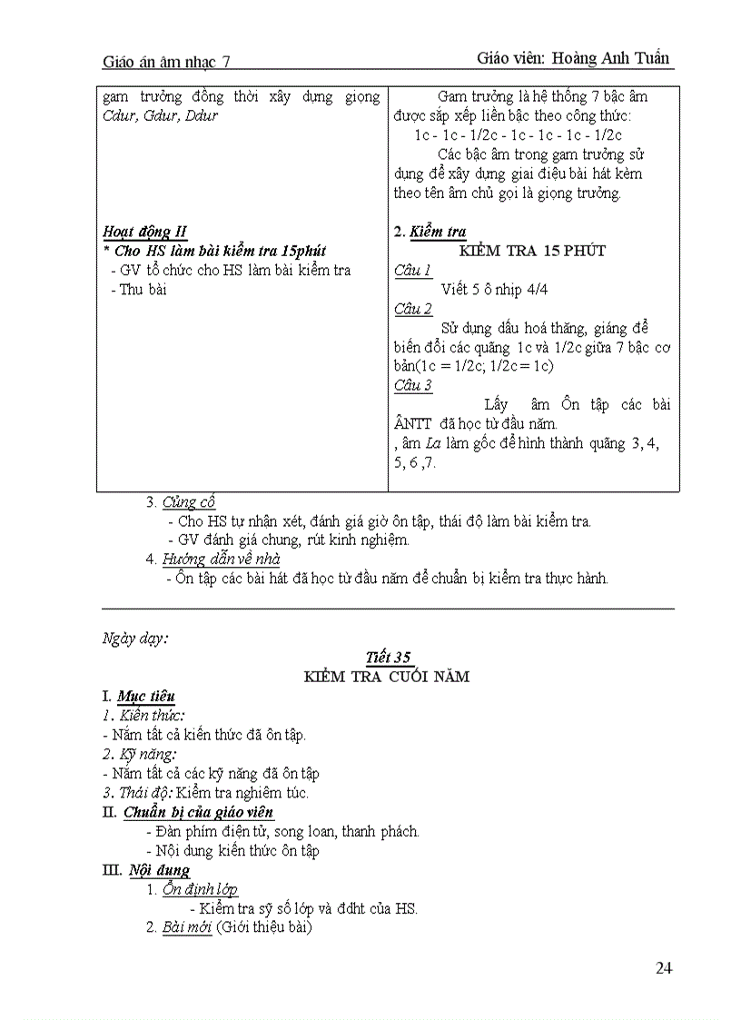 image for page Giáo án Âm nhạc 7 kỳ 2