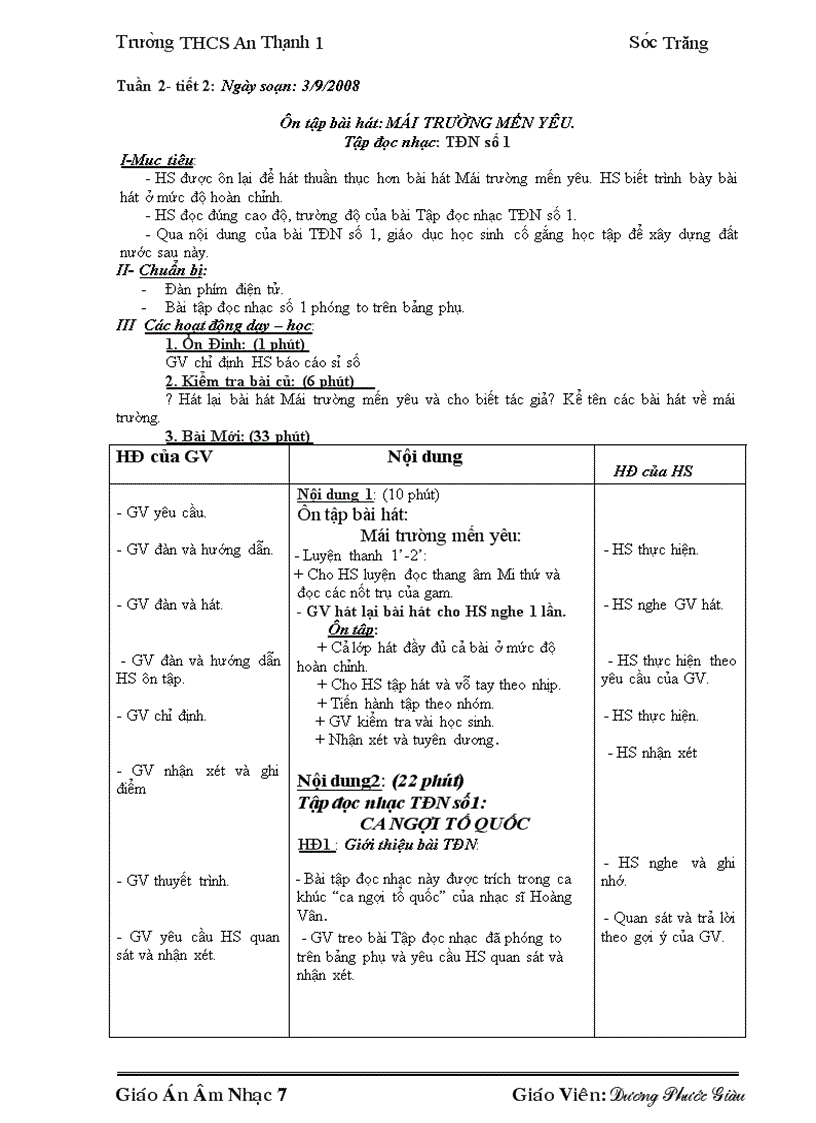 image for page Giáo án Âm nhạc 7 trọn bộ