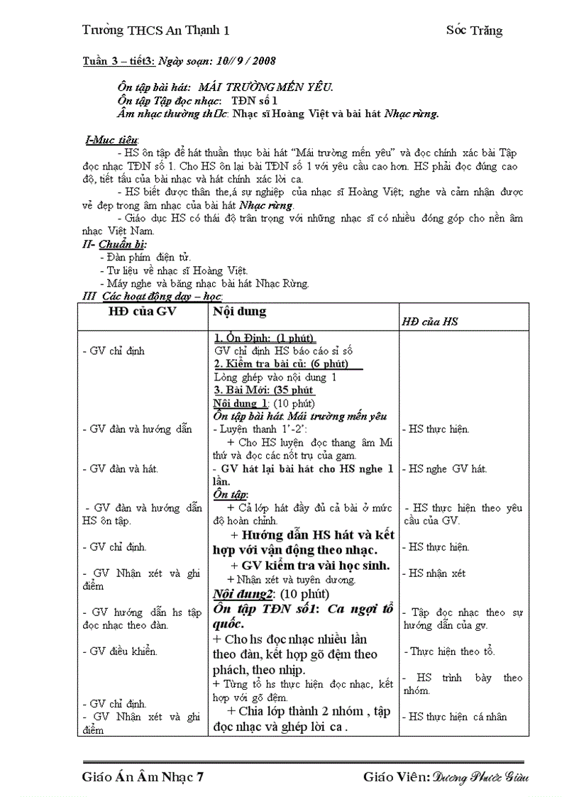 image for page Giáo án Âm nhạc 7 trọn bộ