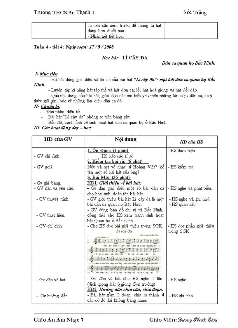image for page Giáo án Âm nhạc 7 trọn bộ