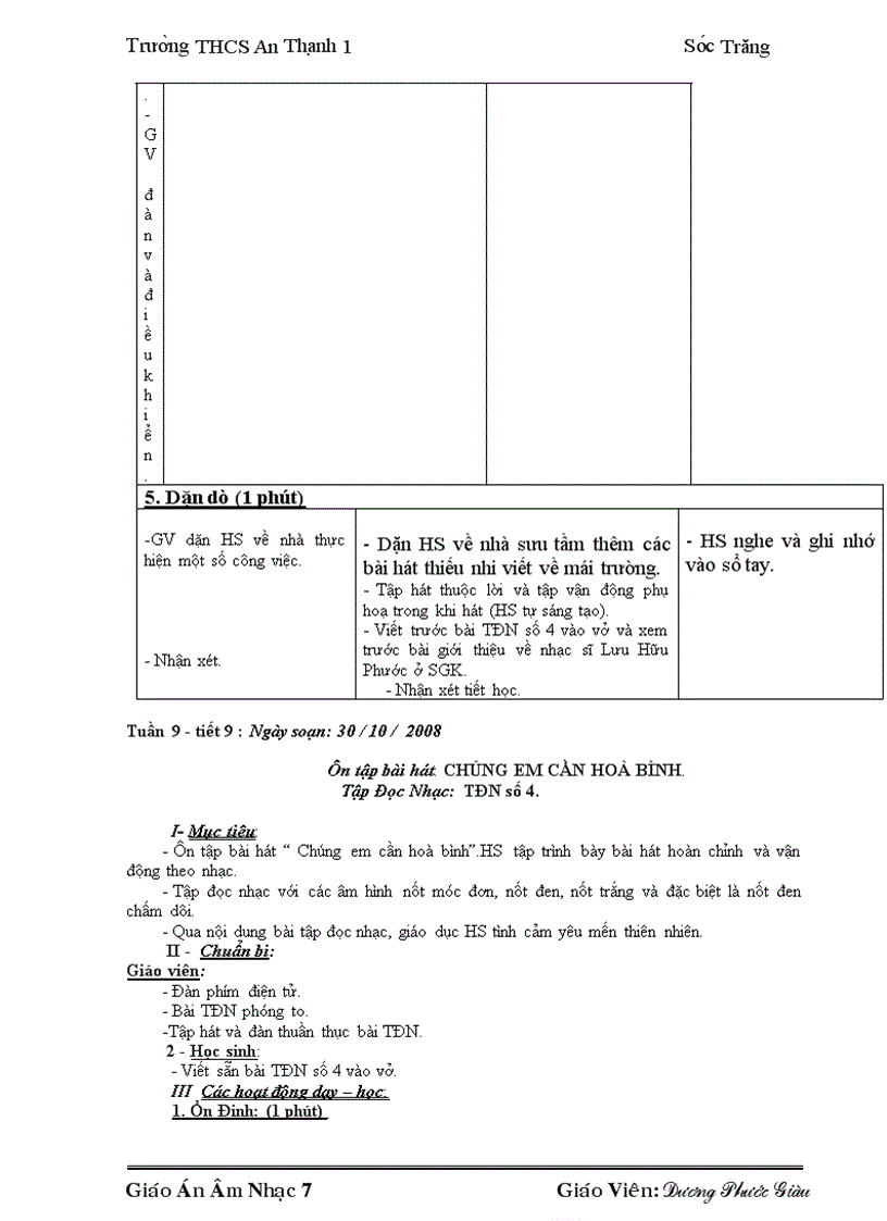 image for page Giáo án Âm nhạc 7 trọn bộ