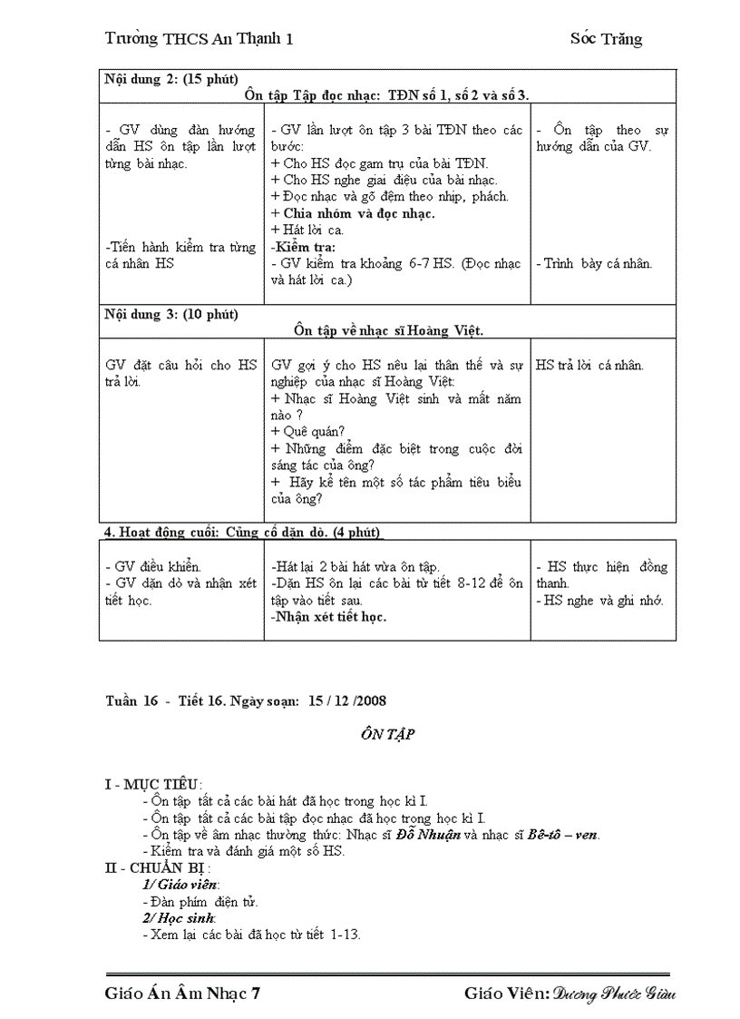 image for page Giáo án Âm nhạc 7 trọn bộ
