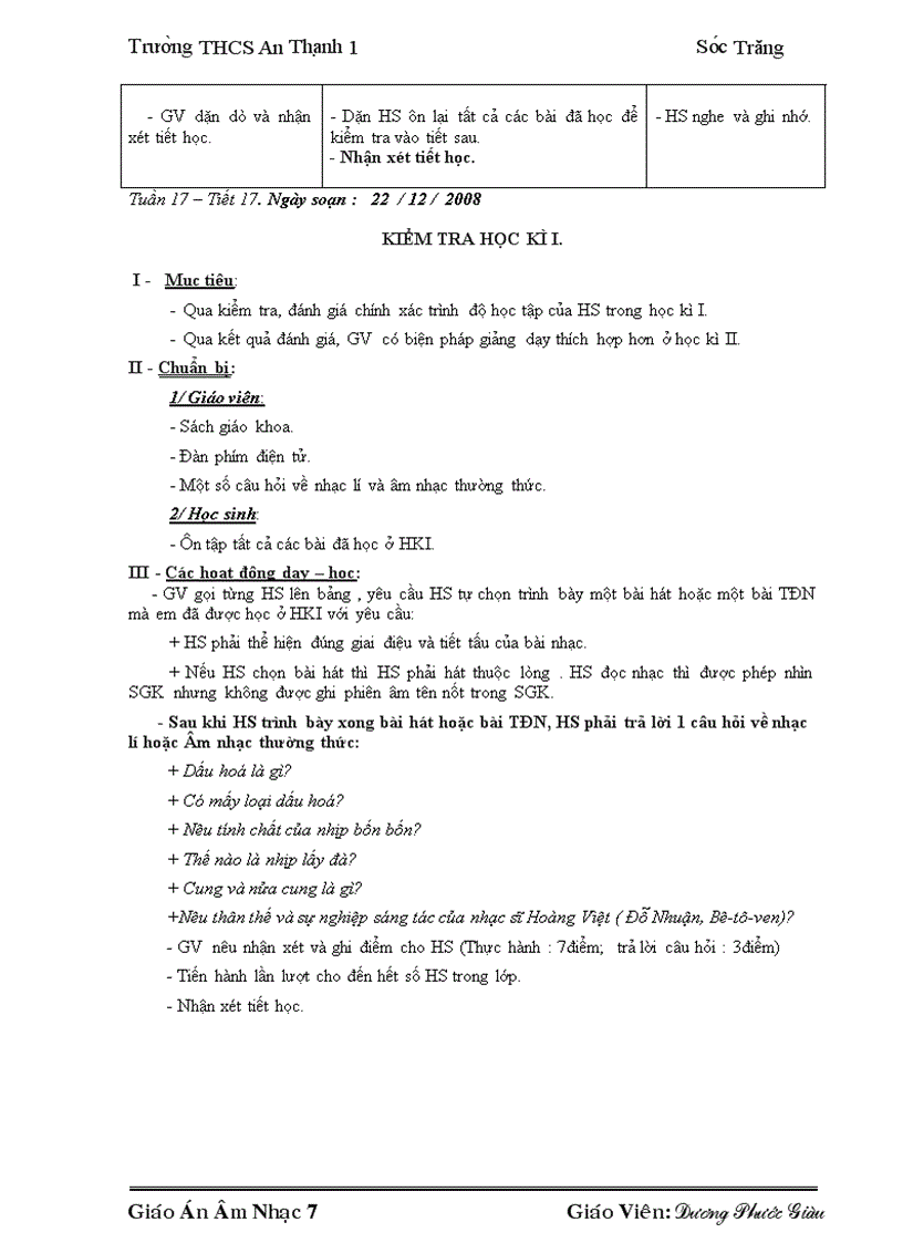 image for page Giáo án Âm nhạc 7 trọn bộ