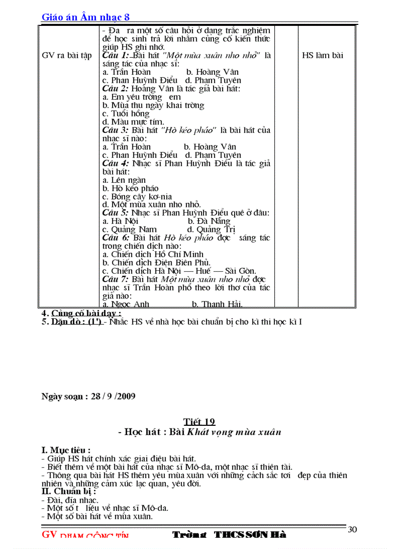 image for page Giáo án âm nhạc 8 chuẩn chỉnh