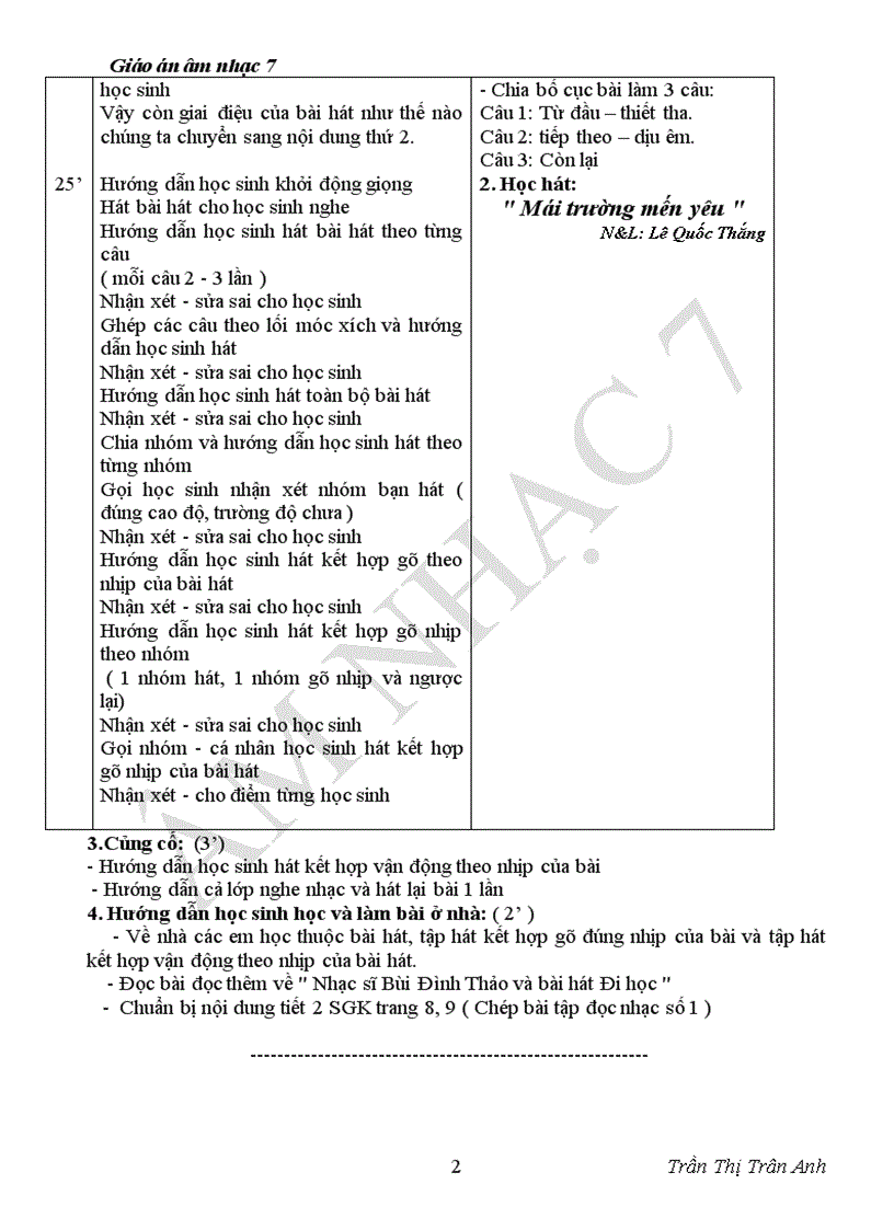 image for page Giáo án âm nhạc7 chuân kiên thức