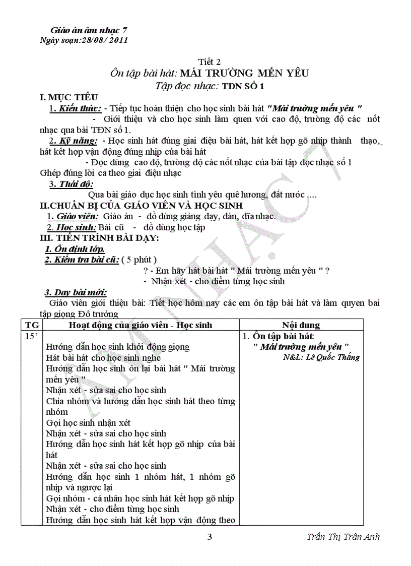 image for page Giáo án âm nhạc7 chuân kiên thức