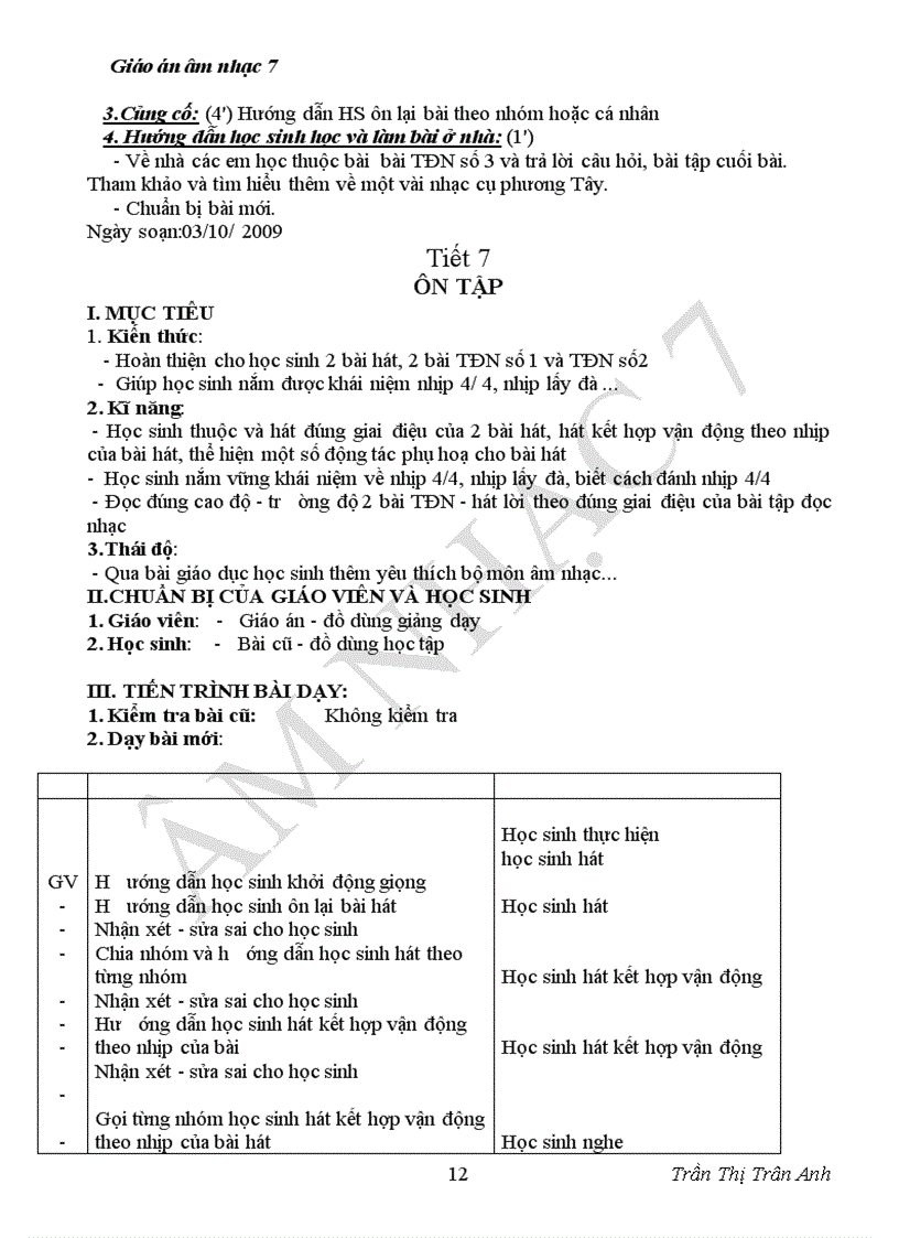 image for page Giáo án âm nhạc7 chuân kiên thức