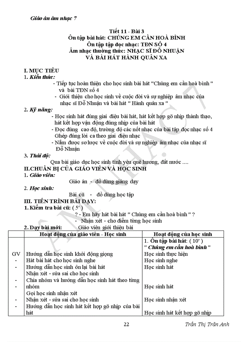 image for page Giáo án âm nhạc7 chuân kiên thức
