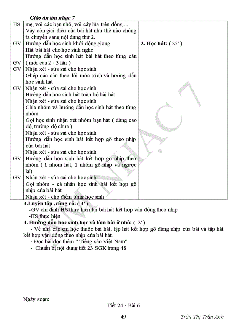 image for page Giáo án âm nhạc7 chuân kiên thức