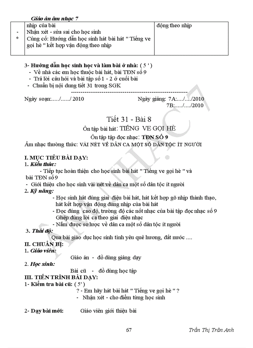 image for page Giáo án âm nhạc7 chuân kiên thức