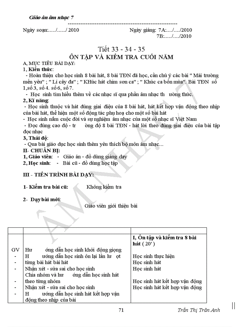 image for page Giáo án âm nhạc7 chuân kiên thức