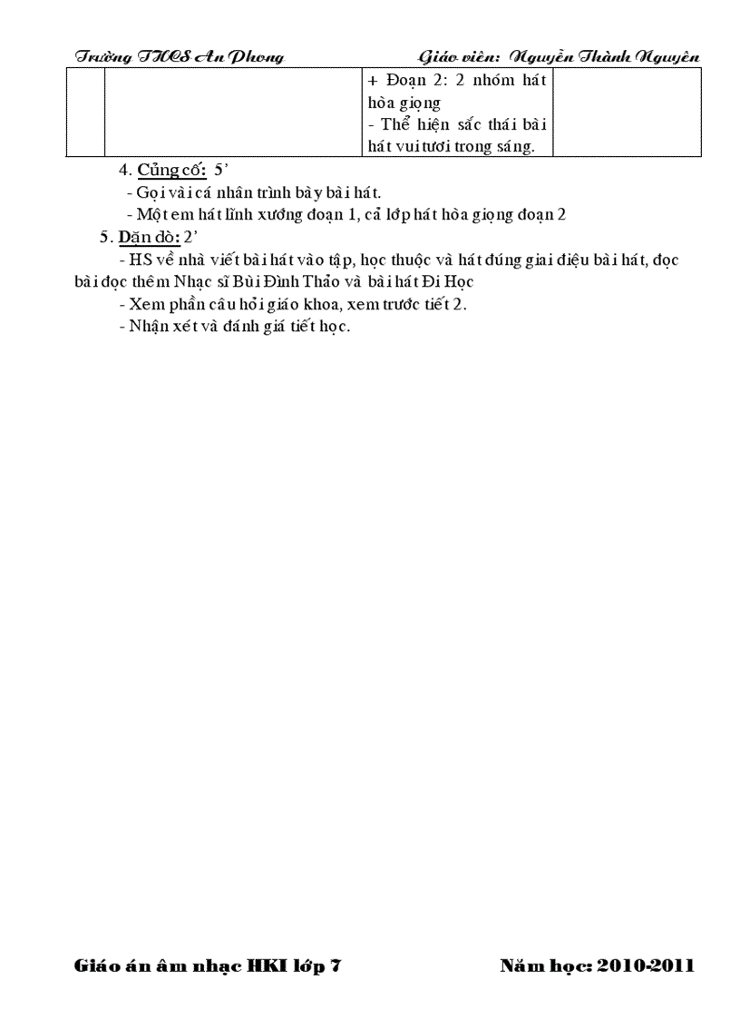 image for page Giáo án nhạc 4 cột lớp 7 HK I