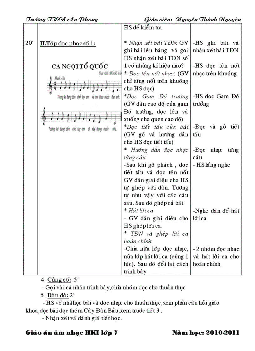 image for page Giáo án nhạc 4 cột lớp 7 HK I