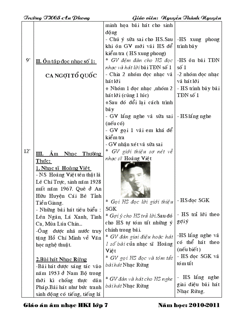 image for page Giáo án nhạc 4 cột lớp 7 HK I