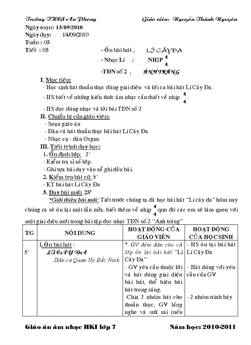 image for page Giáo án nhạc 4 cột lớp 7 HK I