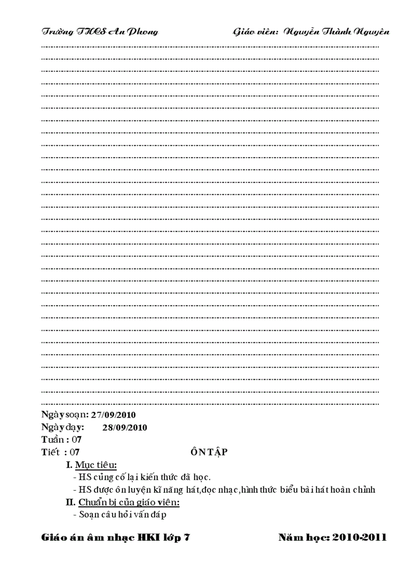 image for page Giáo án nhạc 4 cột lớp 7 HK I