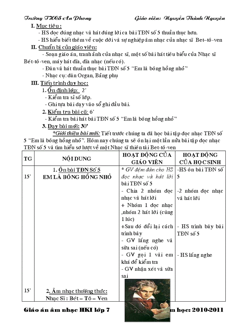image for page Giáo án nhạc 4 cột lớp 7 HK I