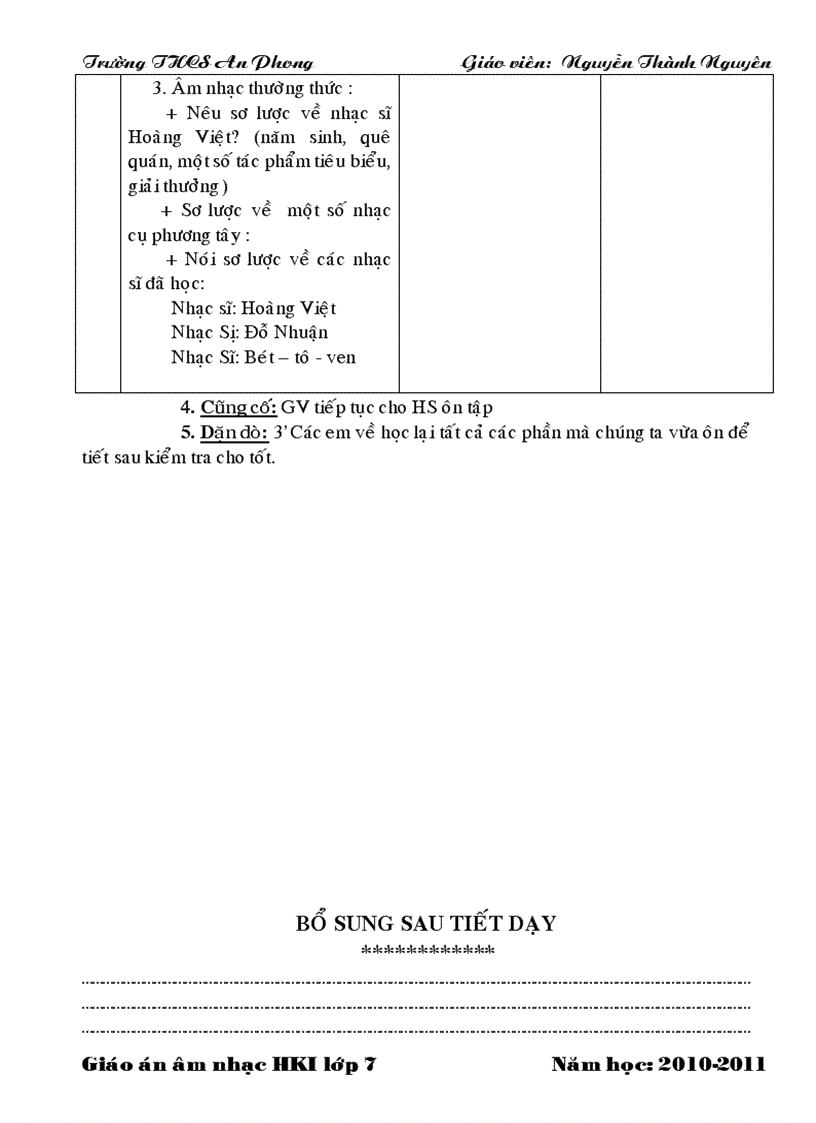 image for page Giáo án nhạc 4 cột lớp 7 HK I