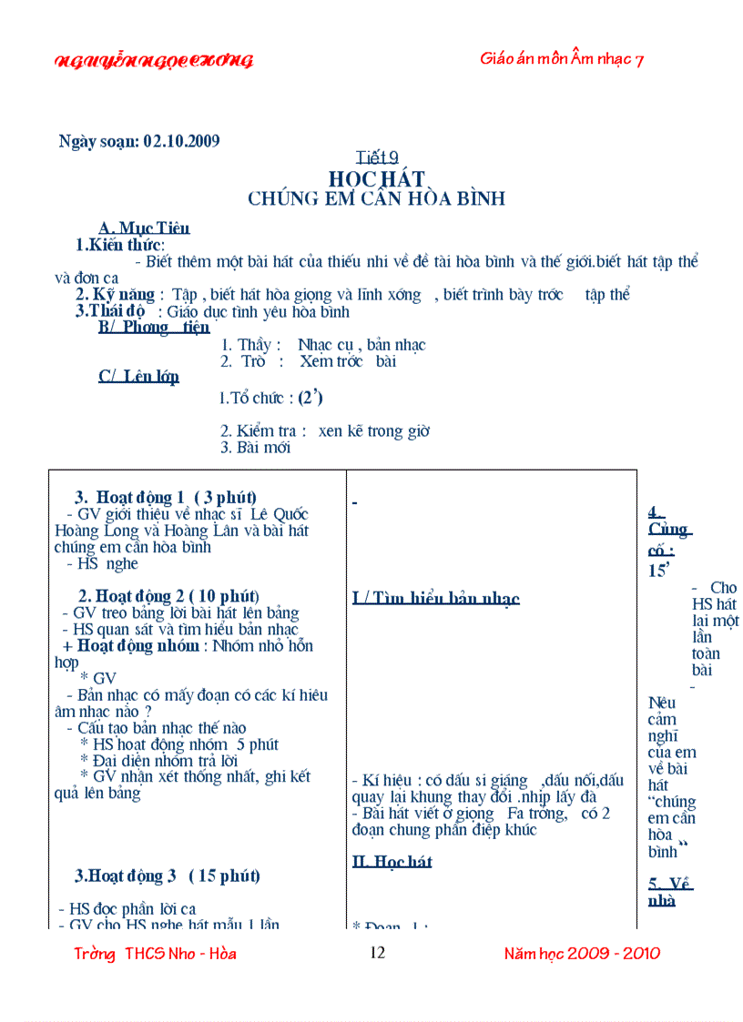 image for page Giao an NHAC 7 2009 2010 doc