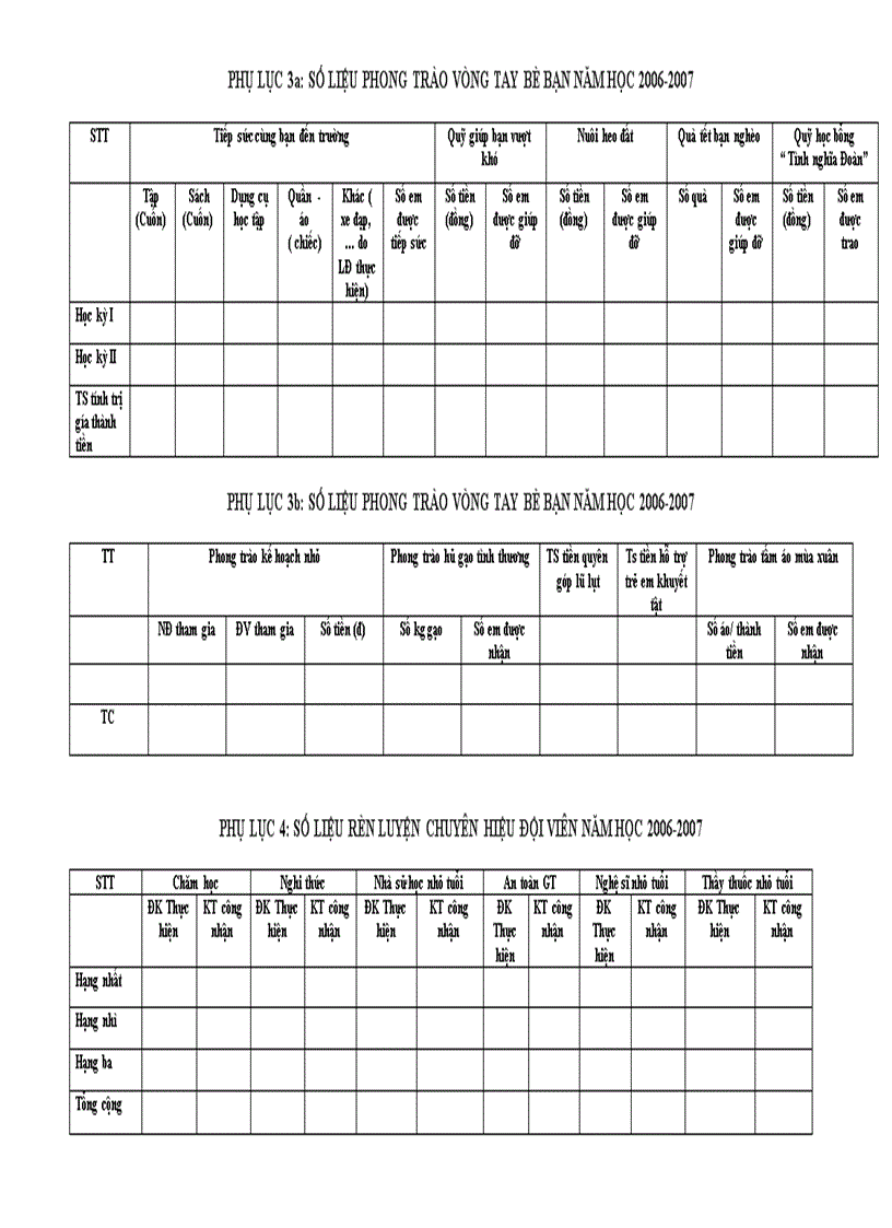 Phụ lục báo cáo đội