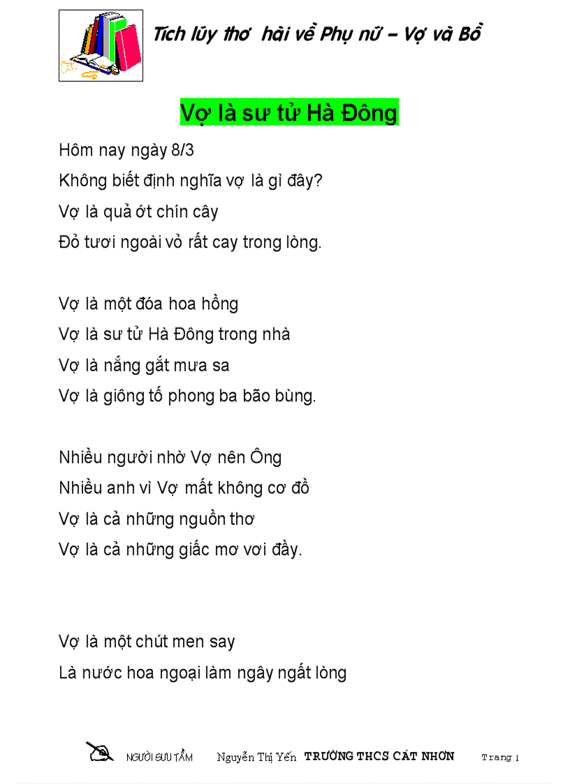 Thơ Cười Vợ La Sư Tử Ha đong
