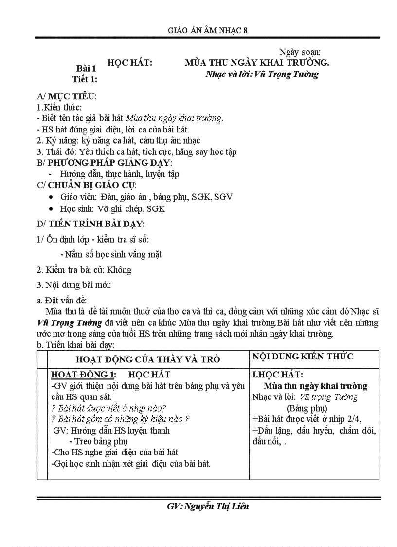 image for page Am nhac 8 theo chuan theo PPCT 2011 2012 tiết 1 19