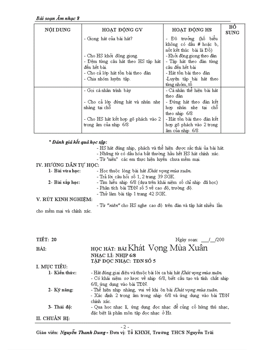 image for page Bài soạn Âm nhạc 8 học kì II