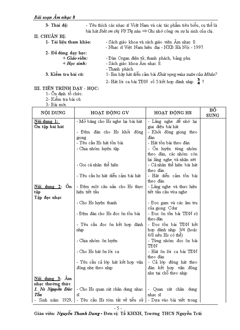 Bài soạn Âm nhạc 8 học kì II