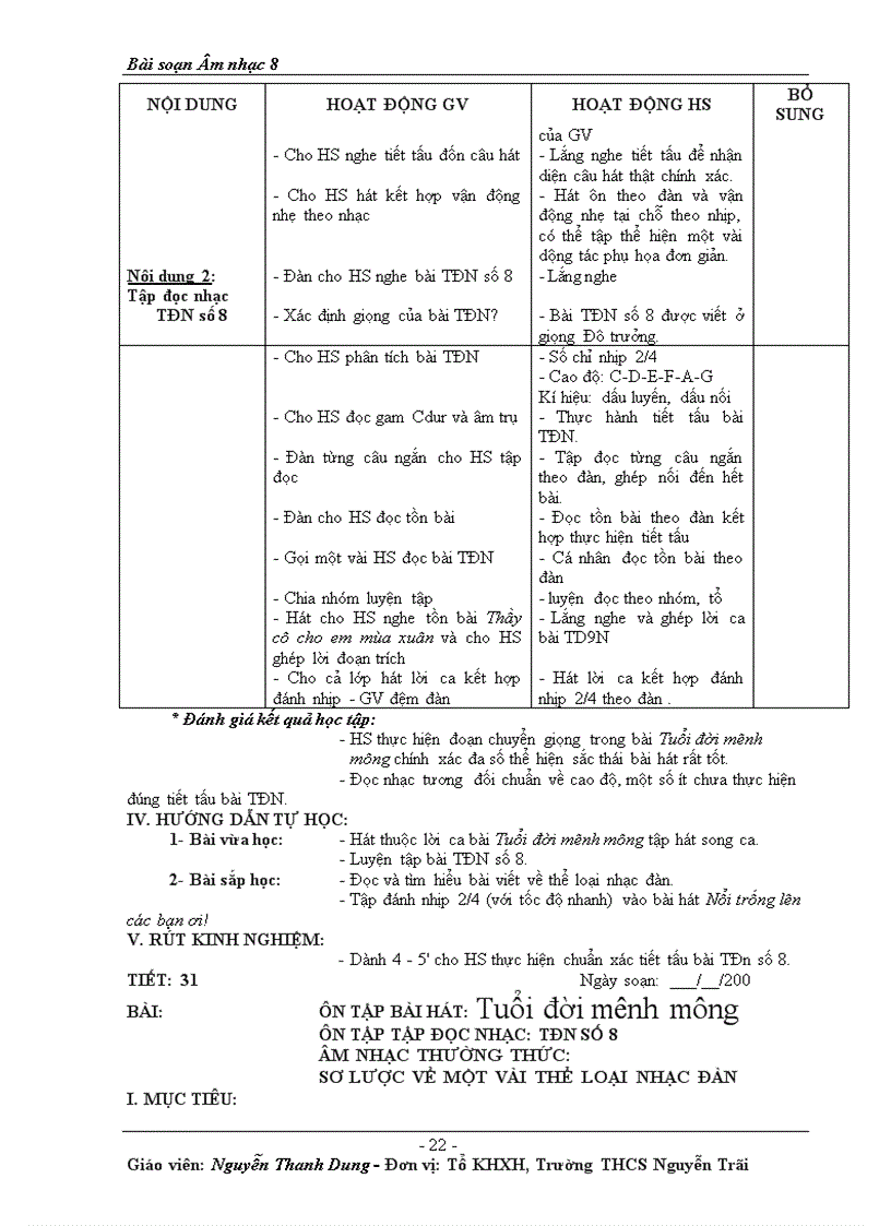 image for page Bài soạn Âm nhạc 8 học kì II