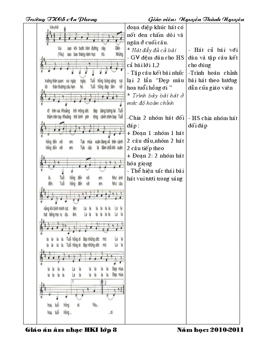 image for page Giáo án âm nhạc 4 cột HKI lớp8