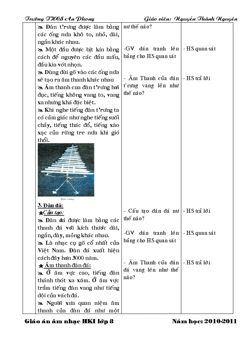 image for page Giáo án âm nhạc 4 cột HKI lớp8