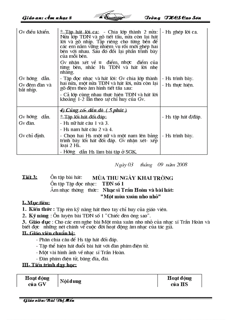 image for page Giáo Án Âm nhạc 8 09 10 Trọn Bộ