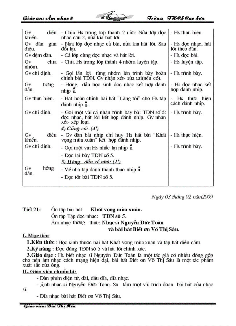 image for page Giáo Án Âm nhạc 8 09 10 Trọn Bộ