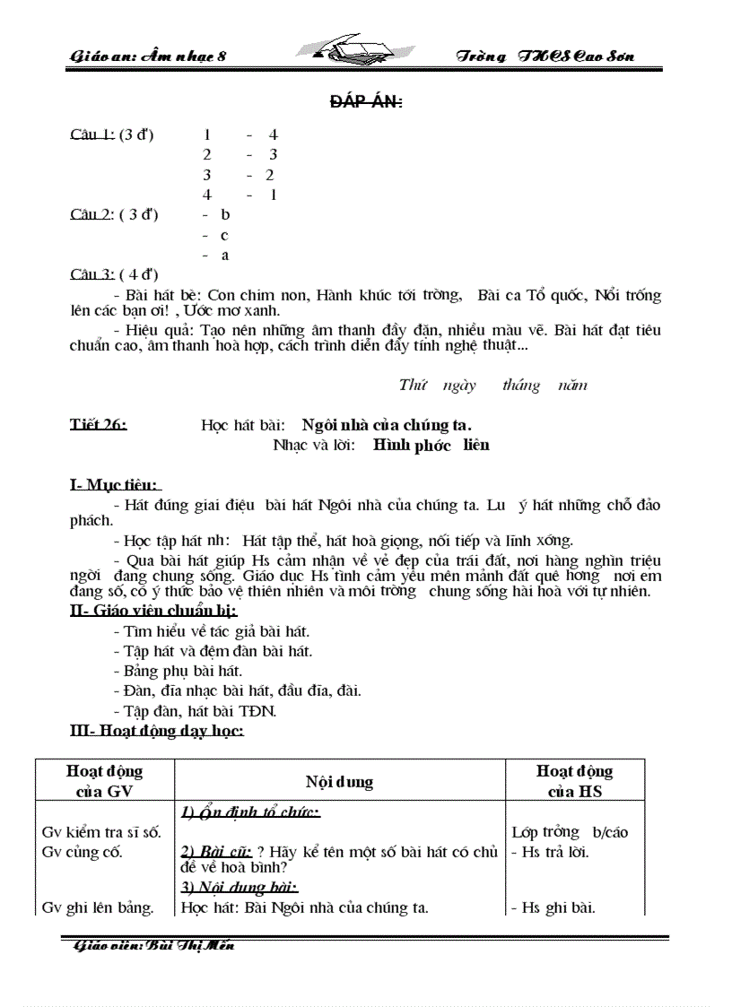 image for page Giáo Án Âm nhạc 8 09 10 Trọn Bộ