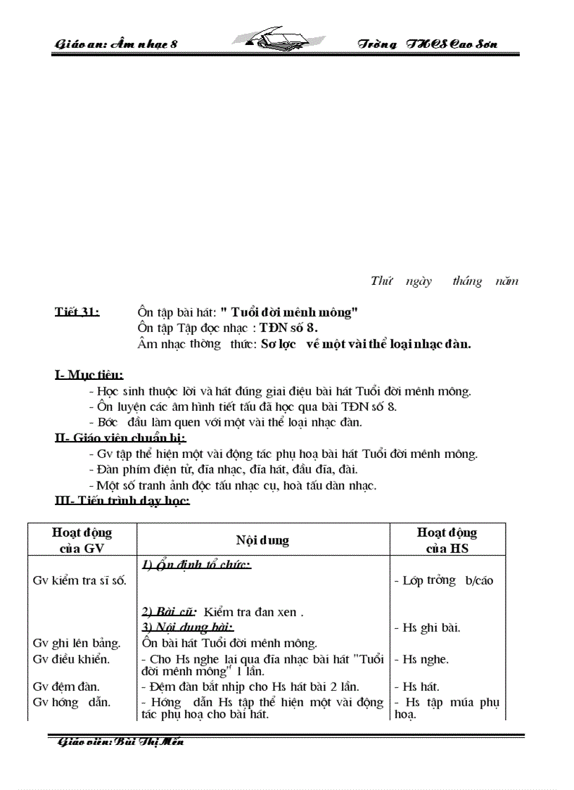 image for page Giáo Án Âm nhạc 8 09 10 Trọn Bộ