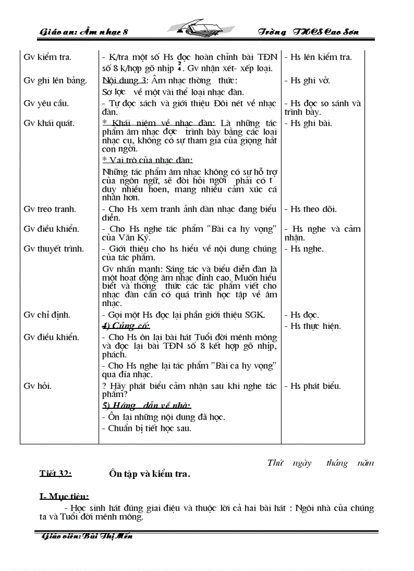 image for page Giáo Án Âm nhạc 8 09 10 Trọn Bộ