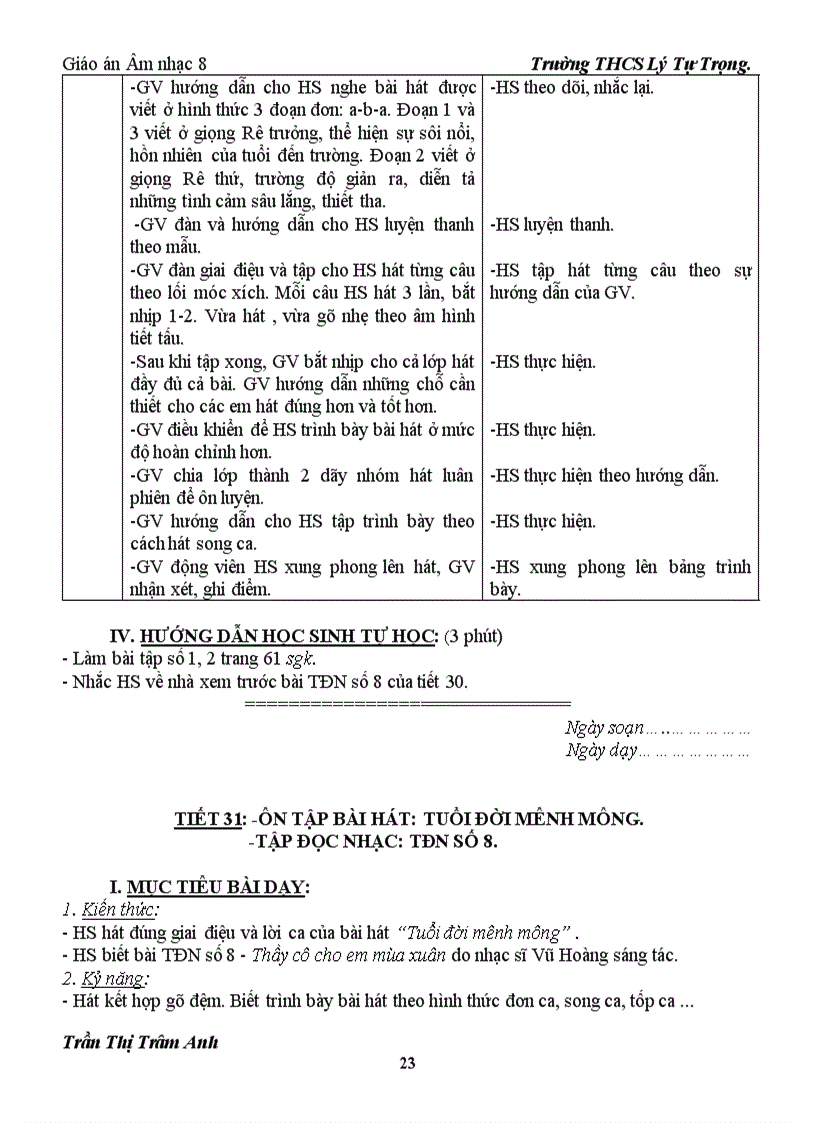 image for page Giáo án âm nhạc 8 chuân kiên thức