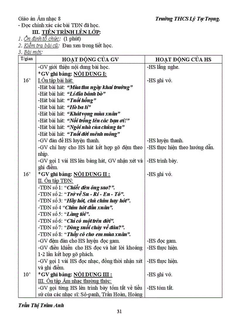 image for page Giáo án âm nhạc 8 chuân kiên thức